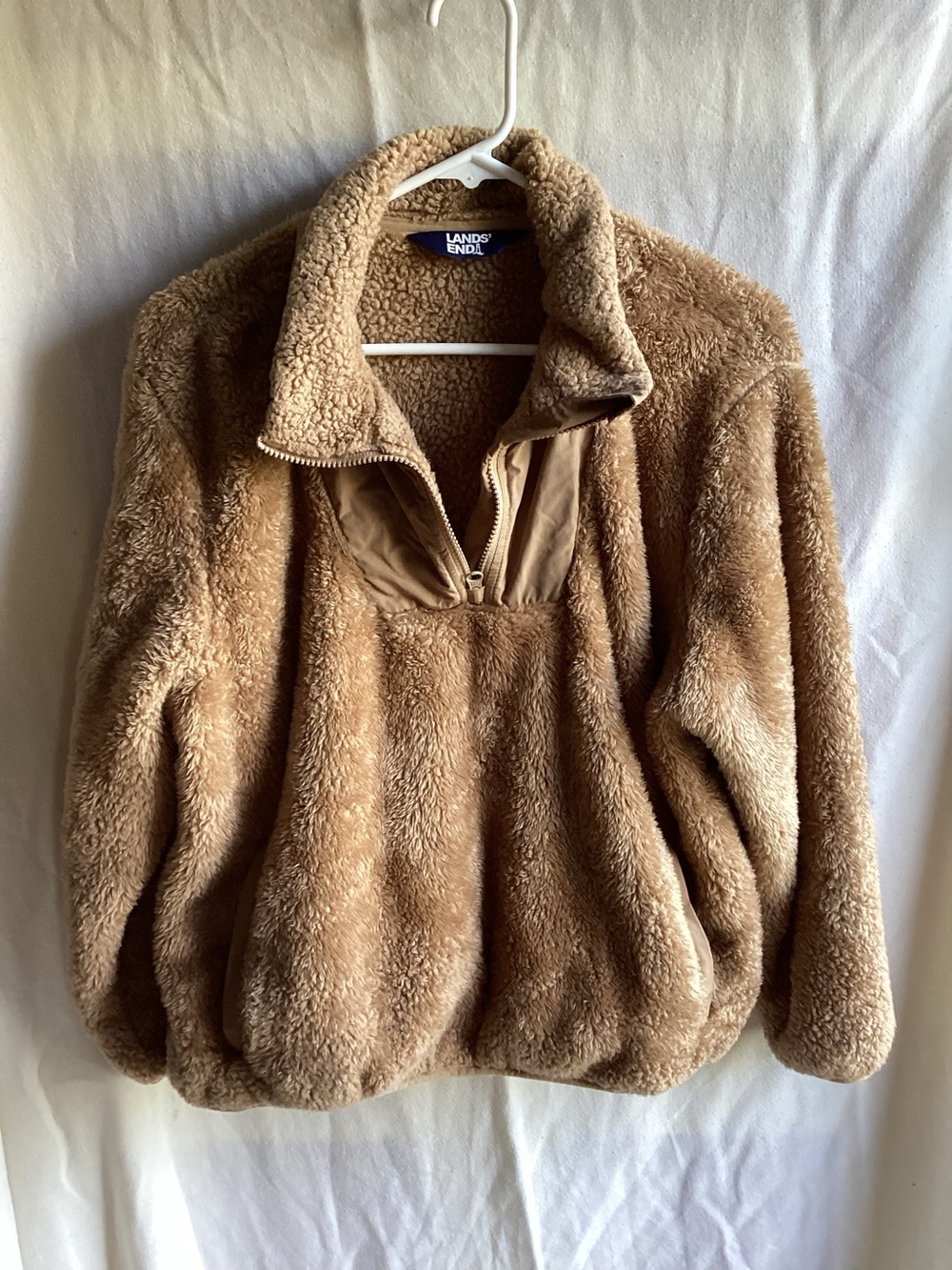 Lands' End Women's Teddy Fleece Pullover Sweater - Tan